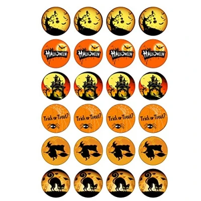 Afbeelding van 24 stuks voorgesneden ronde taartdecoraties van eetbaar wafelpapier voor Halloween thema