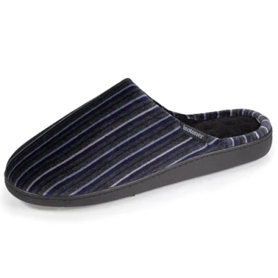 Afbeelding van Isotoner Pantoffels voor heren, zeer comfortabele zool en traagschuim, strepen, Gestreept