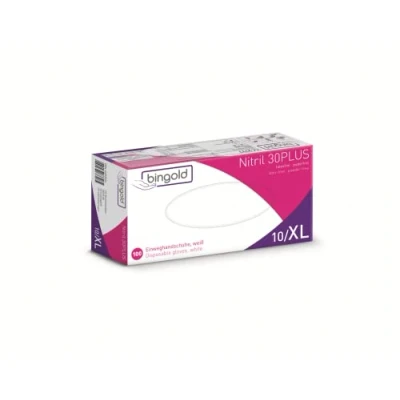 Afbeelding van BINGOLD 30PLUS nitril wegwerphandschoenen, wit, maat XL, 100 stuks