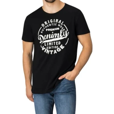 Afbeelding van DENIMFY Heren T Shirt DFNuri regular fit Zwart XXXL Ronde Hals Volwassenen