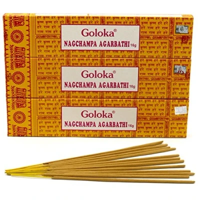 Afbeelding van GOLOKA Nagchampa Agarbathi Wierook 3 blikjes Nag Champa geurstokjes Indiase wierookstokjes