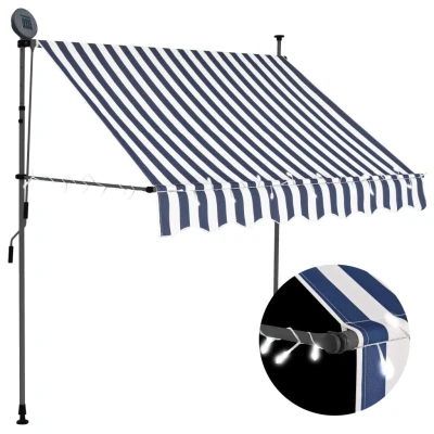 Afbeelding van Luifel handmatig uitschuifbaar met LED 200 cm blauw en wit