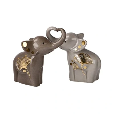 Afbeelding van Goebel Elephant Peper en zout stel Gingko Aardewerk 11cm olifant met echt goud 2 delig