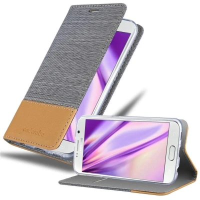 Afbeelding van Cadorabo Hoesje geschikt voor Samsung Galaxy S6 in LICHTGRIJS BRUIN Beschermhoes met magnetische sluiting, standfunctie en kaartvakje Book Case Cover Etui