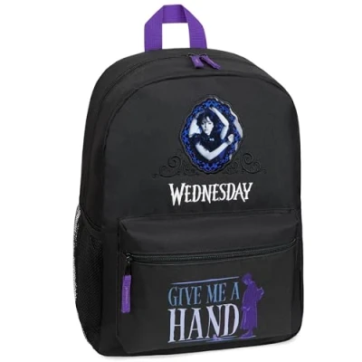 Afbeelding van Wednesday Woensdag Addams rugzak, schooltas, kinderen, jongeren, basisschool, 37 cm, Zwart/Blauw