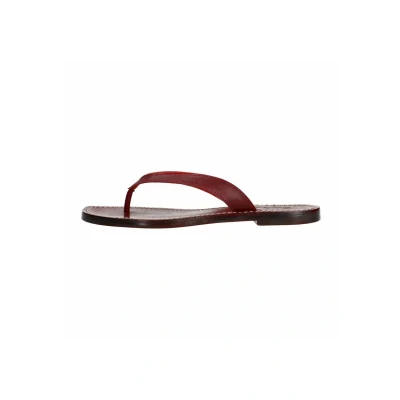 Afbeelding van Sacha Dames Burgundy leren slippers met goudkleurig detail Maat 38
