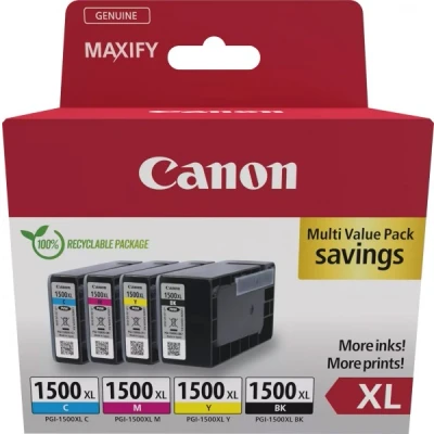 Afbeelding van Canon Inktcartridge PGI 1500XL BK/C/M/Y Multipack Origineel Combipack Zwart, Cyaan, Magenta, Geel 9182B010