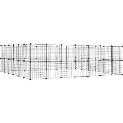 Afbeelding van vidaXL Huisdierenkooi met deur 52 panelen 35x35 cm staal zwart