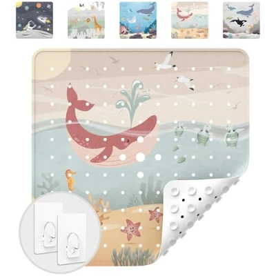 Afbeelding van avakido® douchemat voor kinderen, antislip, 100% BPA vrij, met 2 ophanghaken, antislipmat, kinderen en baby&#039;s, schimmelbestendig wasbaar in