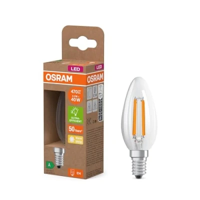 Afbeelding van Osram LED Superstar Classic B 40 en forme de mini bougie classique, corps verre transparent, 2,2 W, 470 lm,E14, 2700 K pour lumière blanc chaud, EEK A, diamètre 35 mm.
