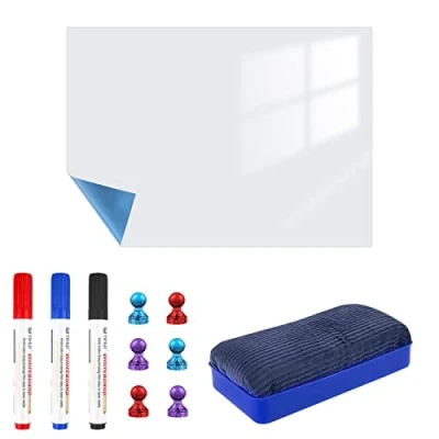 Afbeelding van Relota Magnetisch whiteboard, 60 x 90 cm, magnetische folie, zelfklevend, met 4 stiften en wissers, droog afwisbaar, magneetbord voor koelkast, memo, maaltijdplanningen, notities, keukenlijst