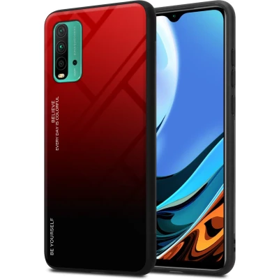 Afbeelding van Cadorabo Hoesje geschikt voor Xiaomi RedMi 9T / POCO M3 in ROOD ZWART Tweekleurige beschermhoes van TPU silicone Case Cover en achterzijde gehard glas
