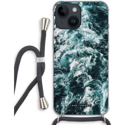 Afbeelding van Case Company® hoesje met Koord geschikt voor iPhone 14 Zee golf Telefoonhoesje Zwart Extra Bescherming aan alle Kanten en Over de Schermrand