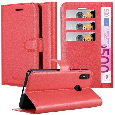 Afbeelding van Cadorabo Hoesje geschikt voor Xiaomi Mi MAX 3 in KARMIJN ROOD Beschermhoes met magnetische sluiting, standfunctie en kaartvakje Book Case Cover Etui