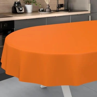 Afbeelding van ANRO Afwasbaar tafelzeil, tuintafelkleed, voor buiten, binnen, ovaal, met afgesneden rand, oranje, 160 x 140 cm