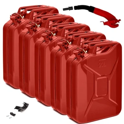 Afbeelding van BW® Metalen jerrycan, 5 x 20 liter, met schenktuit, rood RAL 3000, TÜV getest en VN goedkeuring, Made in Europe