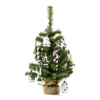Afbeelding van Kunstkerstboom met versiering 60 centimeter (10 hangers, Binnen, Groen/Multikleur)