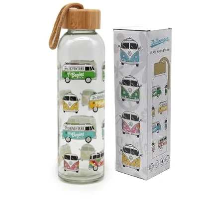 Afbeelding van Puckator Volkswagen T1 drinkfles van glas met bamboe sluiting, 500 ml, Summer &amp; Surf