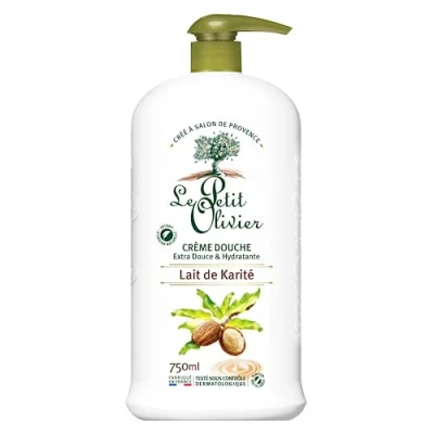 Image de LE PETIT OLIVIER Crème Douche Extra Douce &amp; Hydratante Lait De Karité Pour Toute La Famille PH Neutre Peau Sans Savon, Colorant Fabriqué En France 750 ml