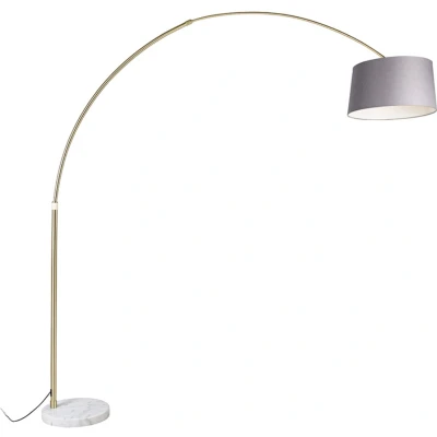 Afbeelding van QAZQA Booglamp messing met marmer stoffen kap grijs 45 cm XXL