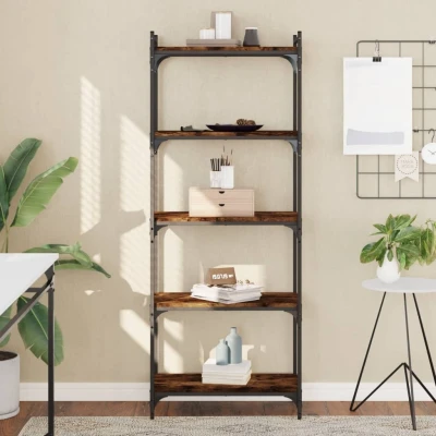 Afbeelding van Boekenkast 5 laags 60x30x154 cm bewerkt hout gerookt eikenkleur