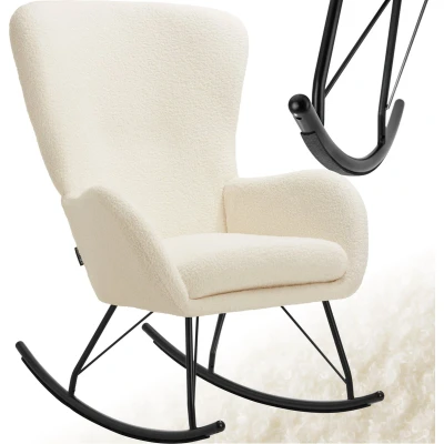Afbeelding van tectake® Swing Schommelstoel Gestoffeerde Bouclé Fauteuil met Stalen Glijders en Extra Dik Zitkussen Scandinavisch Design, Onderhoudsvriendelijk Ergonomisch creme/zwart