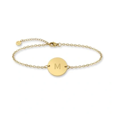 Afbeelding van GD GOOD.designs EST. 2015 Armketting met letters in goud, 18k echt goud gecoat, hanger initialen gravure, 15.5 centimeters, Roestvrij staal, zonder steen