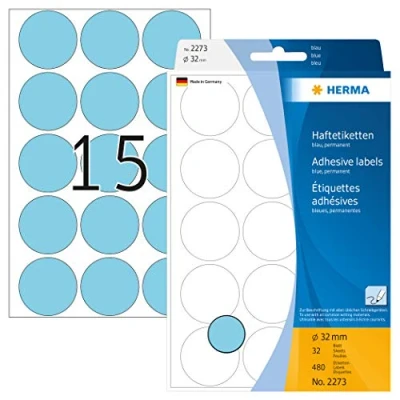 Afbeelding van Etiket HERMA 2273 rond 32mm blauw 480stuks