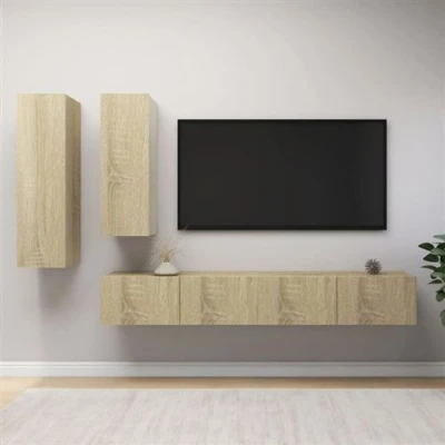 Afbeelding van vidaXL 4 delige Tv meubelset bewerkt hout sonoma eikenkleurig