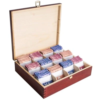 Image de Creative Deco Boite a The en Bois Rouge 29 x 25 7,5 cm 12 Compartiments Cuisine