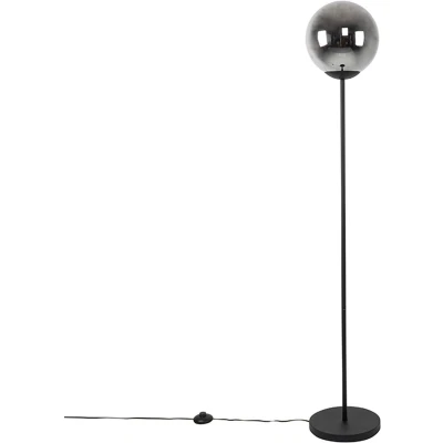 Afbeelding van QAZQA Art deco vloerlamp zwart met glas smoke Pallon