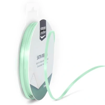 Image de Vaessen Creative ruban de satin 3 mm x 10 m, vert pastel, décoratif, bricolage, rubans en tissu pour mariage, baptême et cadeaux d&#039;anniversaire