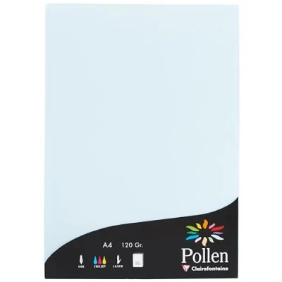 Afbeelding van Clairefontaine 4201C, doos van 50 vellen, A4 formaat (21 x 297 cm), 120 g/m², kleur: blauw, uitnodigingspapier voor evenementen en correspondentie, Pollen serie, premium glad papier