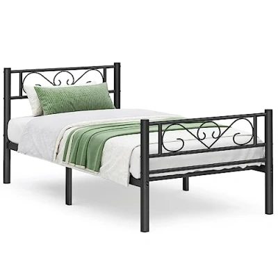 Afbeelding van VASAGLE eenpersoonsbed, metalen bedframe, voor matras 90 x 190 cm, volwassenen, kinderen, geen bedframe nodig, eenvoudige montage, kleine ruimtes, zwart RMB061B01
