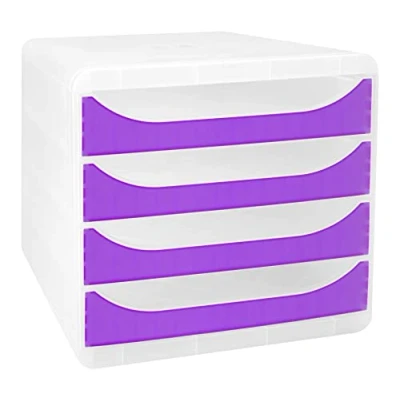 Afbeelding van Exacompta Ref. 310319D BIG BOX Chromaline 4 laden voor A4+ formaat Buitenafmetingen: diepte 34,70 x breedte 27,80 hoogte 26,70 cm Kristal/doorschijnend paars