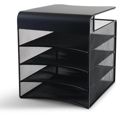 Afbeelding van Safco Products Onyx Mesh 3242BL Ondertafel organizer, 4 planken van robuust staal, gepoedercoat, zwart