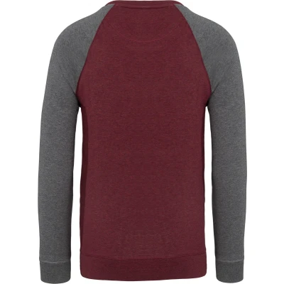 Afbeelding van Kariban Tweekleurige herensweater BIO French Terry ronde hals raglanmouwen K491 Wine Heather / Grey