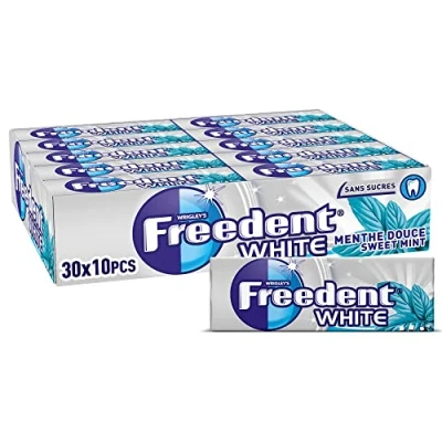 Image de FREEDENT WHITE Chewing Gum Sans Sucre Goût Menthe Douce 30 Paquets de 10 Dragées Grand Format 300 420g