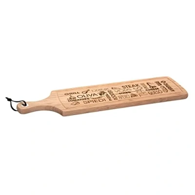Afbeelding van Tapas Serveerplank met handvat rechthoek 59 x 15 cm van bamboe hout Broodplank