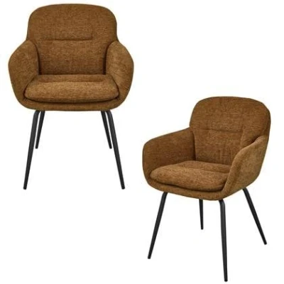 Afbeelding van WOOOD Runa Eetkamerstoelen Polyester Donker Zand Set van 2