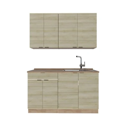 Afbeelding van Vicco Fame Line Eenpersoonskeuken 140 cm , WB Marmer Eiken paneel/Goudkraft eik