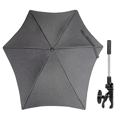 Afbeelding van ZjRight universele parasol voor kinderwagen en buggy, uv bescherming 50+/70 cm, flexibele met houder ronde ovale buizen, donkergrijs