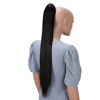 Afbeelding van Prettyshop paardenstaart H158 extra lang hittebestendig kunstvezel zwart bruin 71 cm