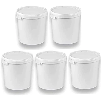 Afbeelding van Silplast Set van 5 emmers à 30 liter met wit deksel, stuks melkemmer/opslag, stapelbaar, honingemmer, kunststof emmer voor levensmiddelen, lege meel, wateremmer