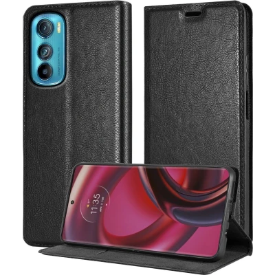Afbeelding van Cadorabo Hoesje geschikt voor Motorola EDGE 30 in ZWARTE NACHT Beschermhoes met magnetische sluiting, standfunctie en kaartvakje Book Case Cover Etui