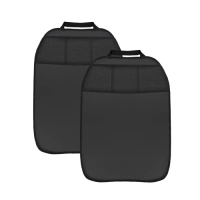 Afbeelding van Rugleuningbeschermers, 2 stuks, bescherming voor rugleuning auto en kinderen, rugleuningbescherming, achterbankbeschermer, zitting, kunstleer, zwart, 3 vakken, organizer, autostoel, stoel