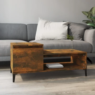 Afbeelding van Salontafel 100x50x45 cm bewerkt hout gerookt eikenkleurig