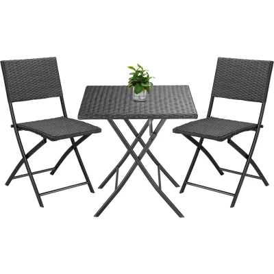 Afbeelding van Casaria Polyrattan Tuinset 3 delig Inklapbaar/Weerbestendig Zwart