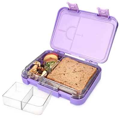 Afbeelding van Navaris bentobox Lunchbox met 4 tot 6 compartimenten Broodtrommel variabele vakjes Voor lunch en tussendoortjes op werk Paars