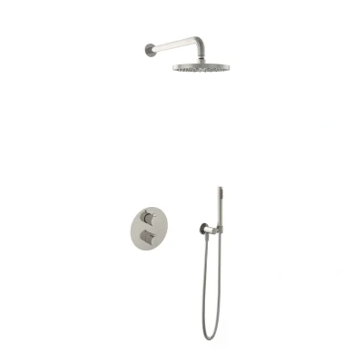 Afbeelding van Hotbath Get together Regendoucheset IBS1A Geborsteld nikkel Staaf Handdouche 20cm Hoofddouche Wandarm 35cm met wandhouder